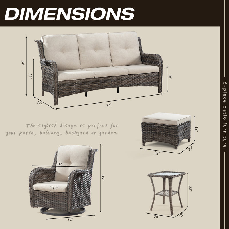 Ventress Wicker 7 - Person Patio Conversation Set with Cushions, Beige