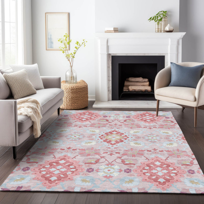 Lavable à la machine intérieur / extérieur Chayden ACN1002 rosé, Rectangle 5 pi x 7 pi 6 po