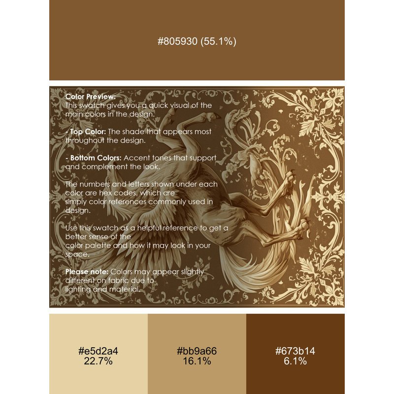 Tapis damassé classique brun lavable à la machine Joyce Hippogriff - reliure brun clair, 8 x 10