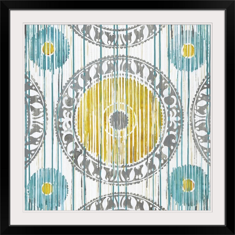 «Algona Spring Ikat» par Liz Jardine, reproduction d'art, H 32 po x l 32 po x P 1 po, Cadre noir