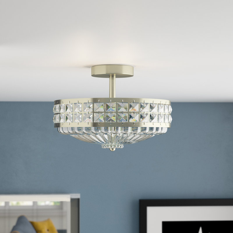 Ferris Glass Semi Flush Mount, Antique Brass