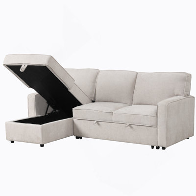 Upholstery Sleeper Sectional Sofa With Storage Space, USB Port, 2 Cup Holders On Back Cushions