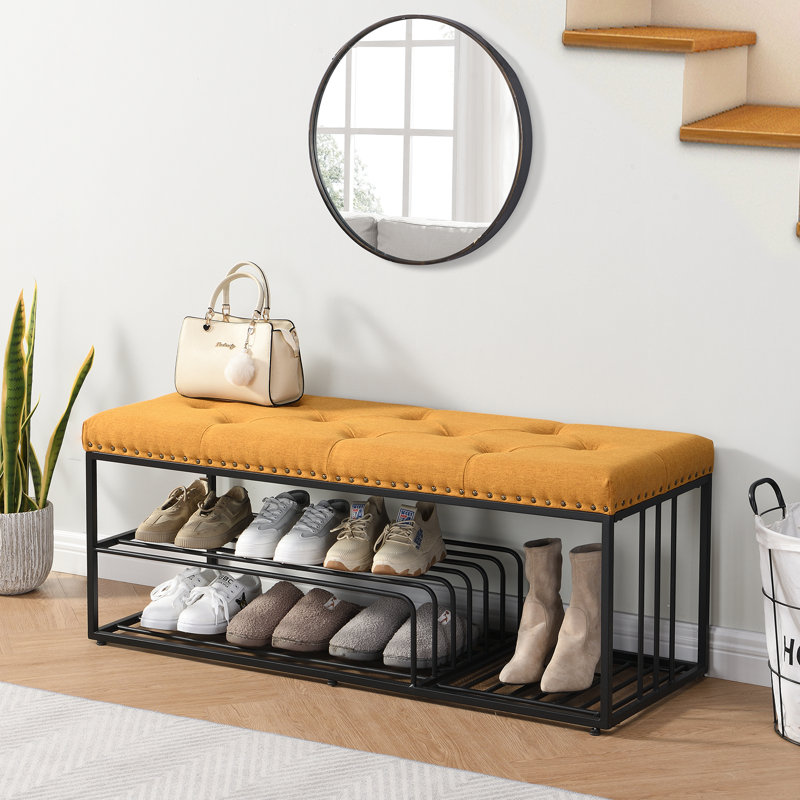 Muammar 12 Pairs Shoes Storage Bench Metal Shoes Rack   , Yellow