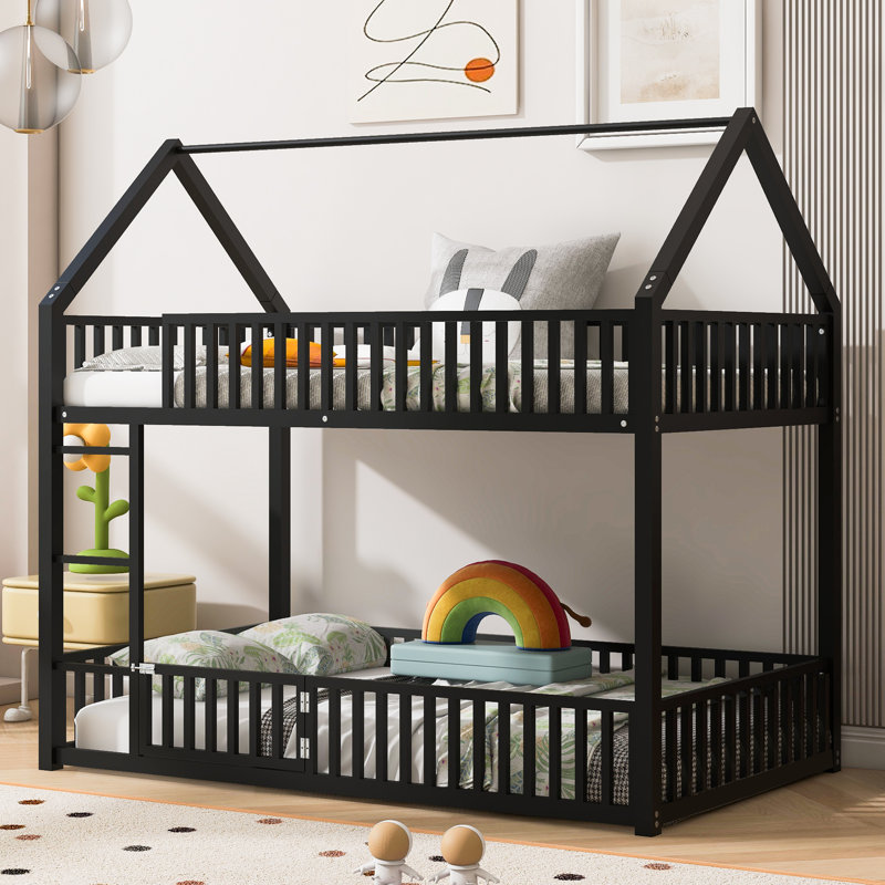Lit superposé robuste en métal avec conception de maisonnette pour enfants