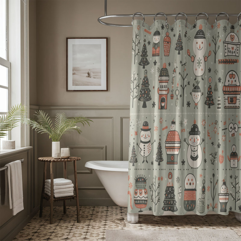 Arctic Snowman Design - Premium Shower Curtain, 74"H x 71"W