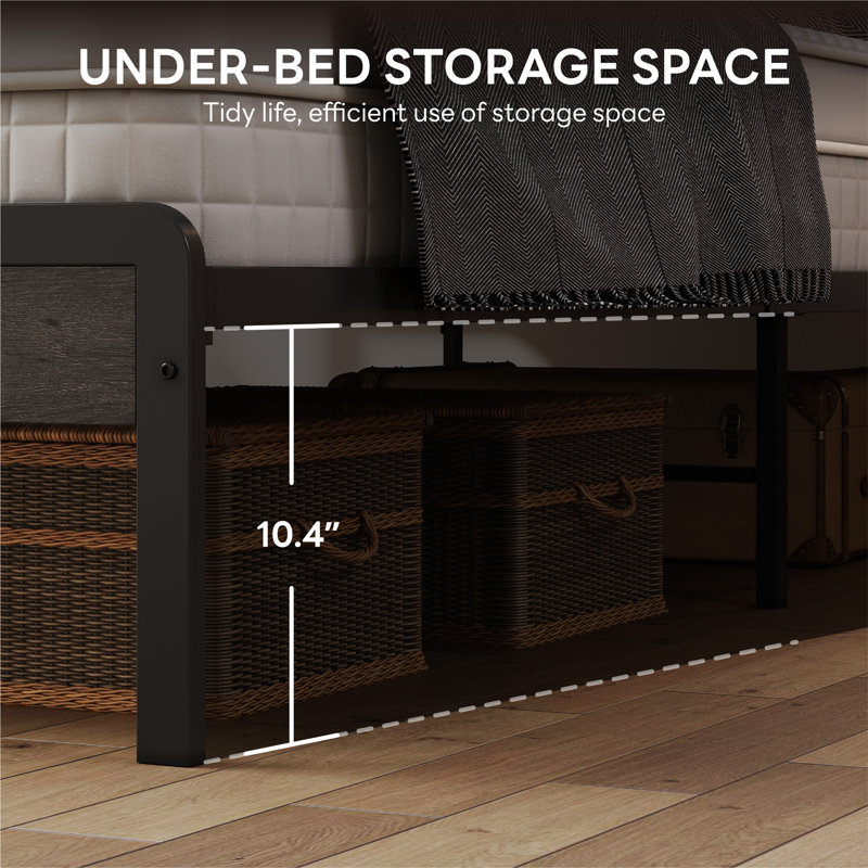 Queen Platform Bed Frame with 2-Tier Headboard, Headboard with Charging Station, Sturdy Metal Support & No Box Spring Needed, Charcoal Grey