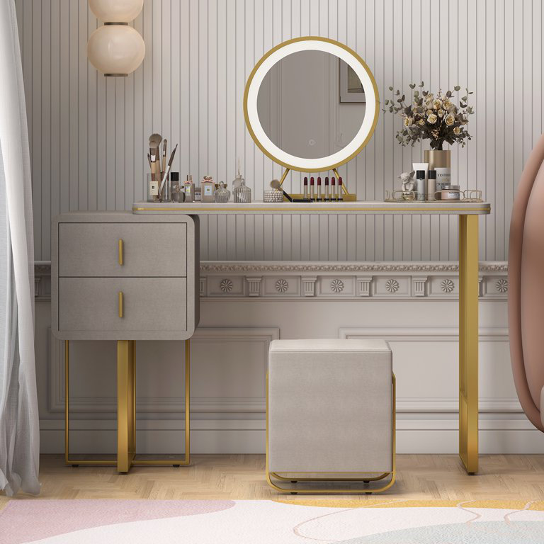 Glenwood Makeup Table and Vanities with Dresser with LED Lights Mirror