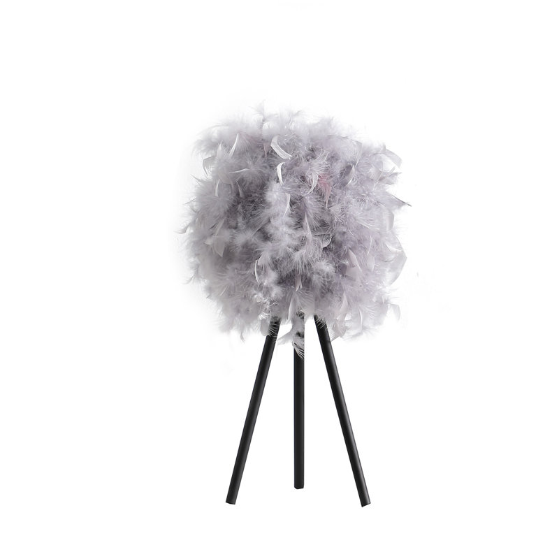 Lampe de table moderne en métal 20,5 po à abat-jour plume gris doux