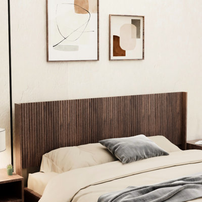 Tête de lit murale en bois de noyer à oreilles à panneau cannelé de taille très grand 80,2 po avec texture réelle et style 3D