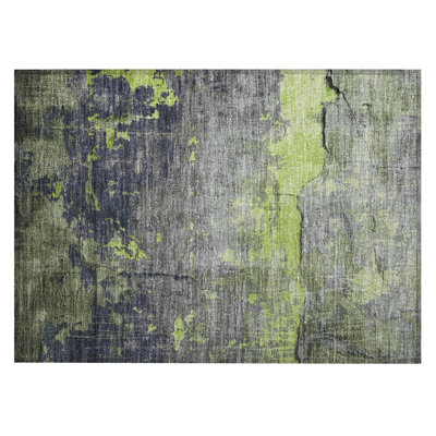 Machine Washable Indoor/Outdoor Xhevrie Lime Rug