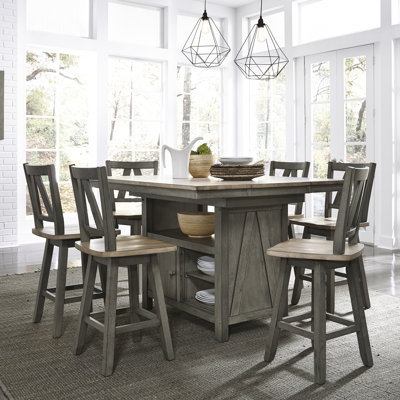 Keswick 6 Person Gathering Dining Table Set w/ Swivel Chairs