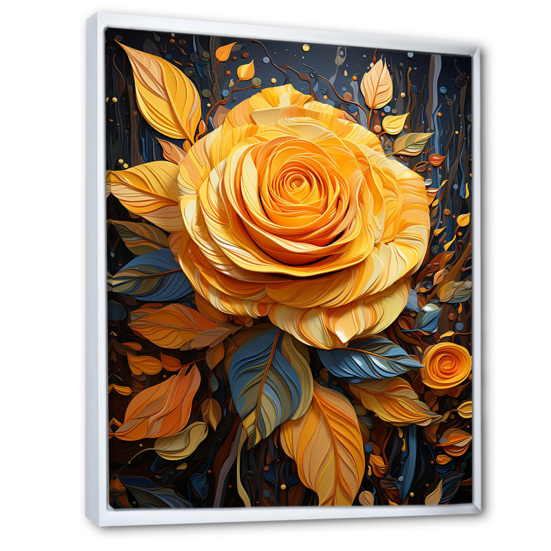 «Yellow Rose Elegance - Roses», art mural, Cadre flottant blanc, H 44 po x l 34 po x P 1,5 po
