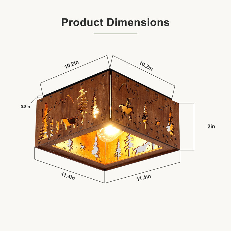 Plafonnier rustique en bois à 2 lumières avec découpes décoratives