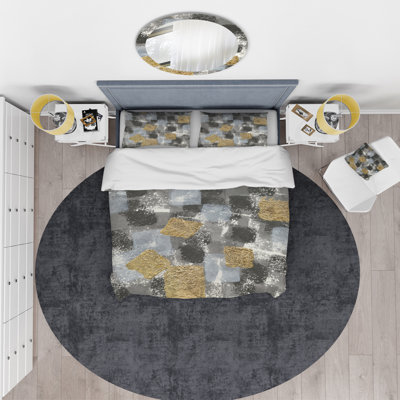 Gold Glamour Squares II - Ensemble de housse de couette moderne et transitionnel - Microfibre de polyester