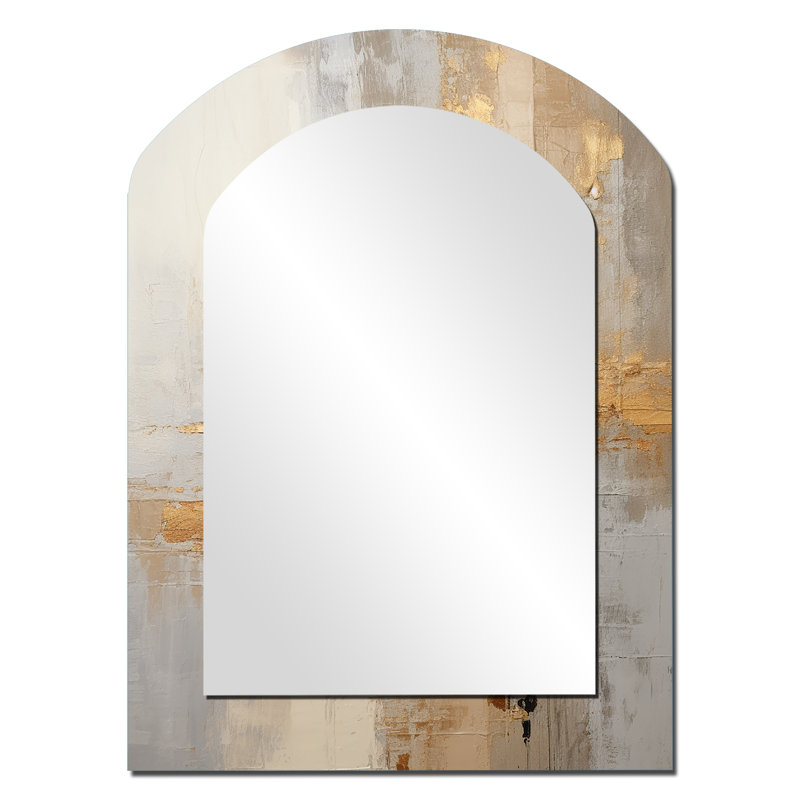 Penrock gold and white abstract split - Abstract Shapes Arch Decorative Mirror, Beige Asymmetrical Wall Mirror, Printed Metal Art
