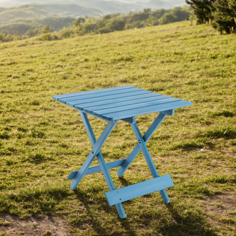 Table de patio pliante en bois massif bleu - Portable, idéale pour le jardin, le balcon ou la terrasse, gain de place.