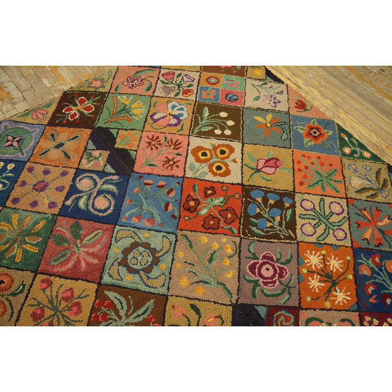 Antique American Hooked Rug American Geometric Hooked - Loop Pile