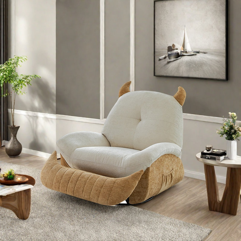 Lovely comfortable recliner, Yellow/Off-white