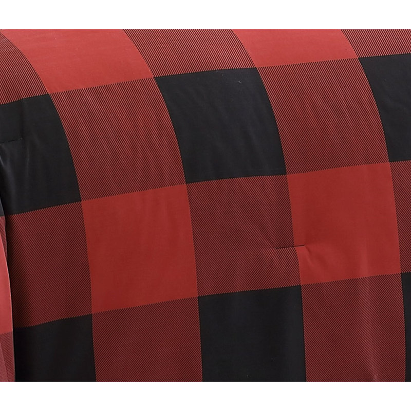 Ensemble d'édredon réversible tissu écossais Buffalo, Édredon simple + 4 pièces supplémentaires, Rouge / noir