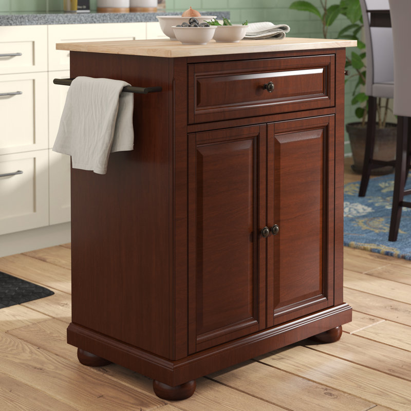 Hedon Solid Wood Top Kitchen Cart, Vintage Mahogany