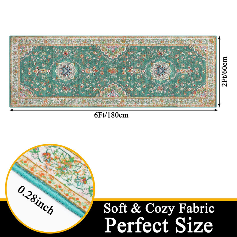 Floral Flatweave Area Rug, Runner 60 x 180cm