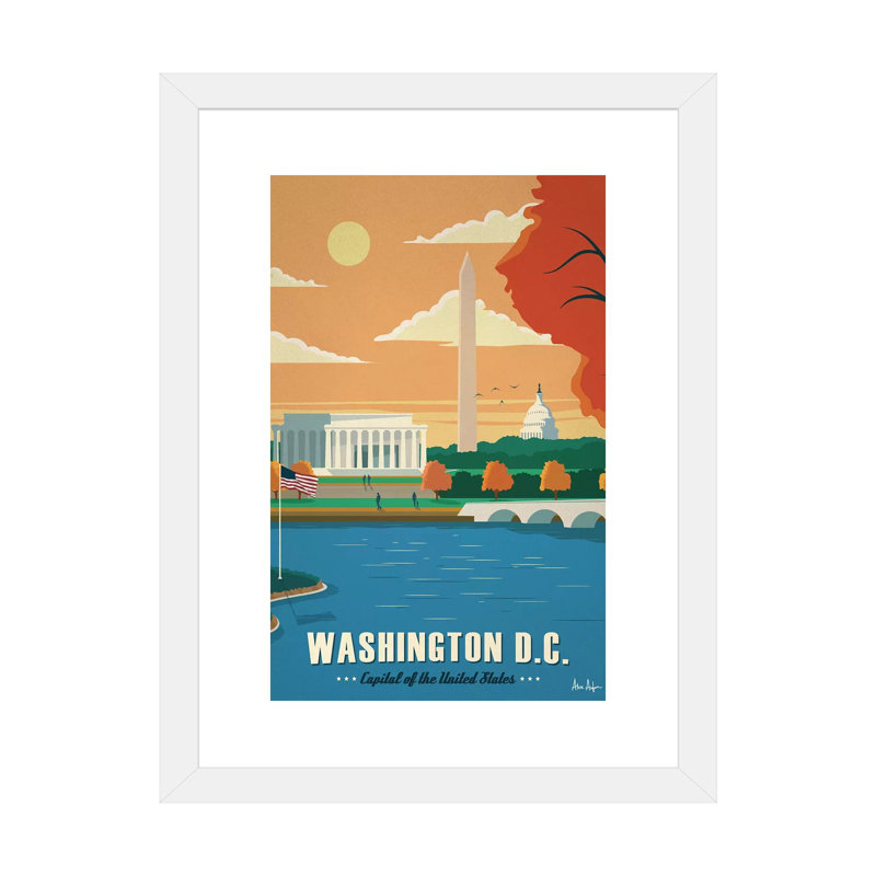 Washington D.C. - impression d'art graphique, H 32 po x l 24 po x P 1 po, Papier encadré blanc, Blanc