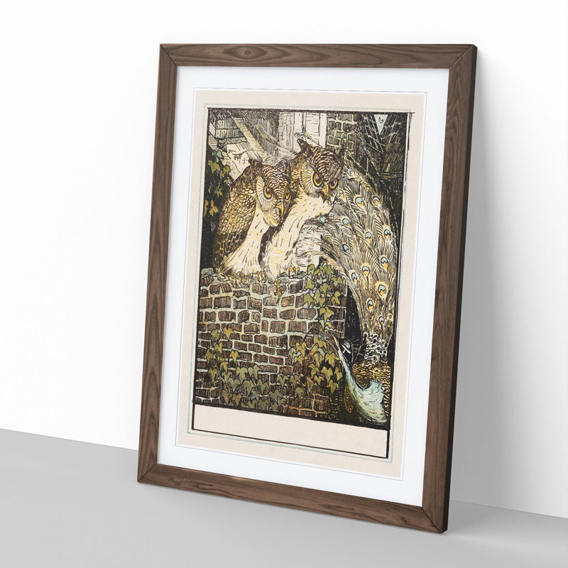 Two Owls on a Wall by Theo Van Hoytema - Framed Print, Walnut Framed, 48cm H x 36cm W x 2cm D