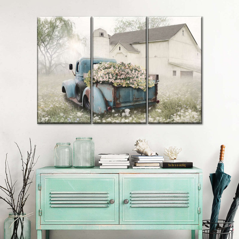 Ensemble de 3 pièces pleines de fleurs sur toile, H 28 po x l 45 po x P 1,25 po