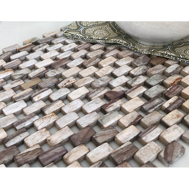 Adolfas Wood Geometric Rectangle Placemat, Rosewood with White Wash Finish