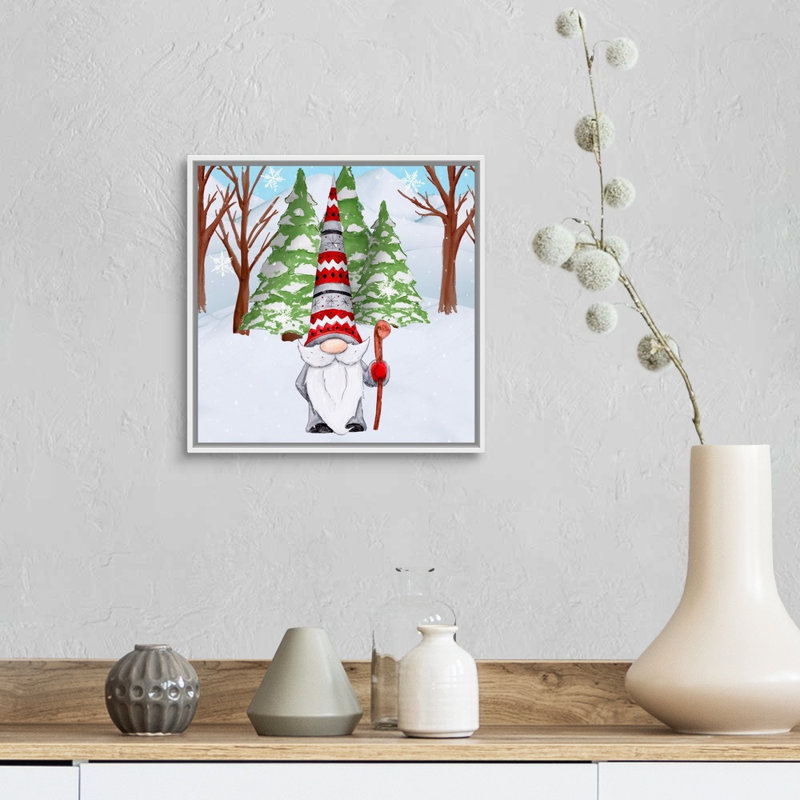 «Fun Hat Gnoming Around I», peinture sur toile tendue, H 13,25 po x l 13,25 po, Cadre blanc