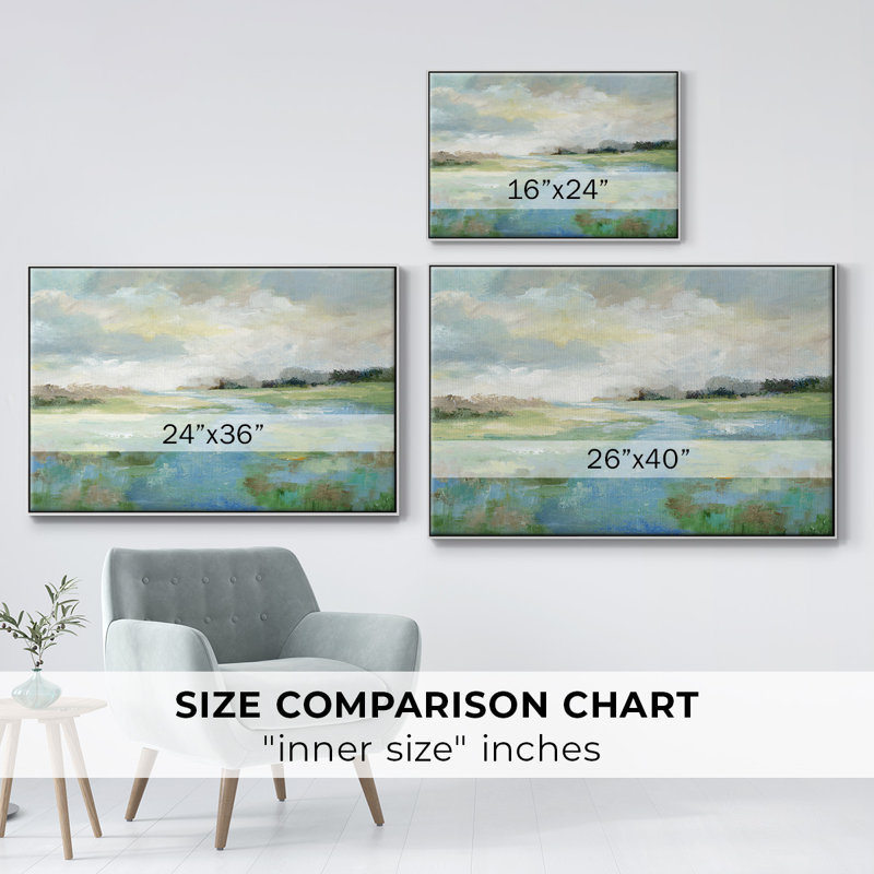 «Winding Stream», peinture sur toile encadrée, H 27 po x l 41 po x P 2 po, Cadre blanc