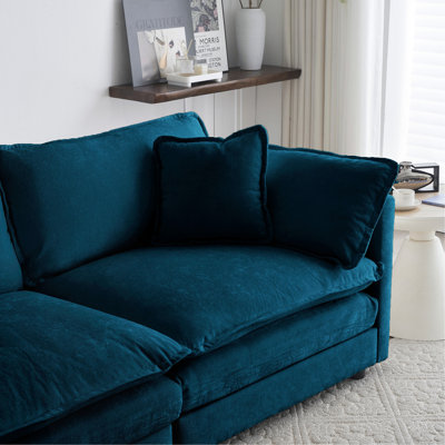 Canapé modulaire surdimensionné en L avec repose-pieds réversible en chenille bleue Free Combination Comfy Upholstery