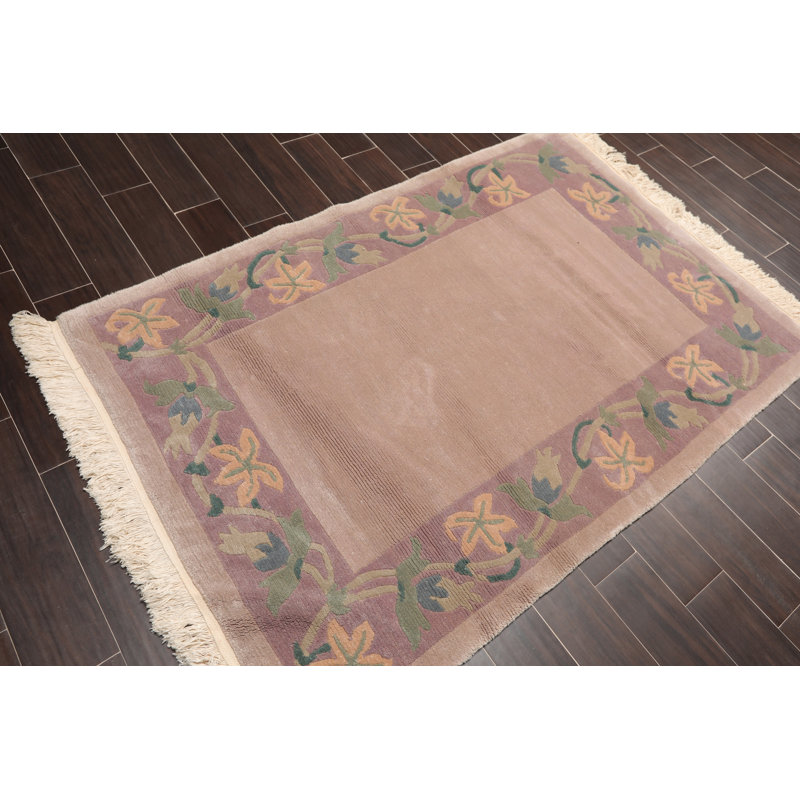 Tapis unique en laine taupe et lavande noué à la main 4 pi x 6 pi Leisa