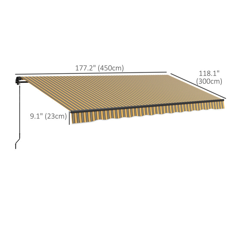 Auvent de terrasse rétractable en polyester de 59,1 po de largeur Outsunny, H 59,1 po x l 177,2 po x P 118,1 po
