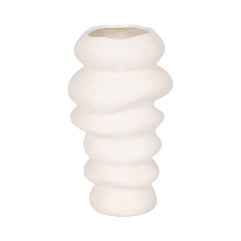 Vase en grès cérame à motif ondulé sculptural et forme artisanale texturée pour décoration moderne, H 12 po x l 7 po x P 7 po
