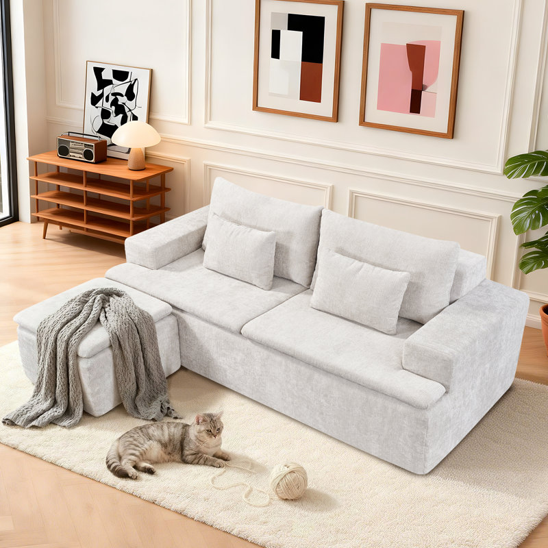 83" Cloud Sectional Couch with L-Shape Chaise, Modular Sofa with Deep Seat Reversible Ottoman, Boneless Couches for For Living Room, Cushion Back, Includes 2 Throw Pillows, Sofa in a Box