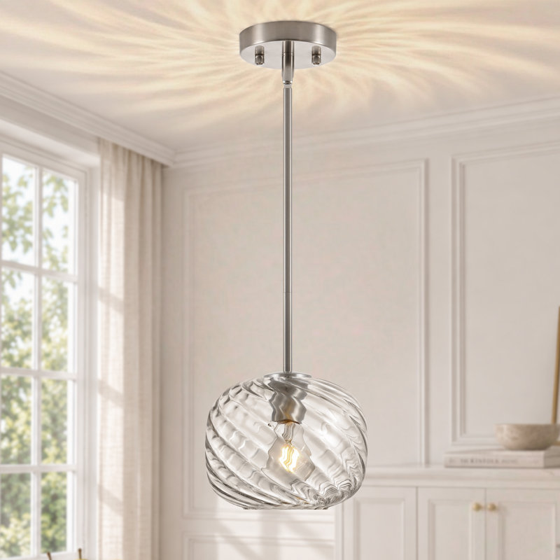 Luminaire suspendu sphérique en verre 1 lumière pour îlot de cuisine Emiliani, Clair, Nickel brossé