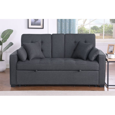 Cody II 70"W Dark Gray Linen Conv. Sleeper w/ Console, Cup Holders, USB, and Pocket Coil Seating