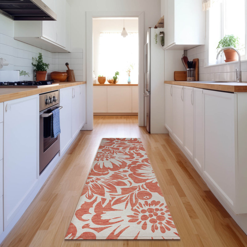 Premium Machine Washable Cerrito AMF551 Salmon Rug, Runner 2'3" x 7'6"