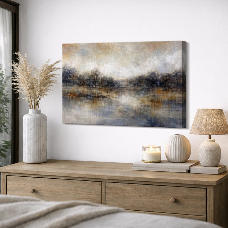 «Abstract Autumn Lake Landscape», sérénité, photos de salon, impression sur toile giclée sur toile, Toile tendue