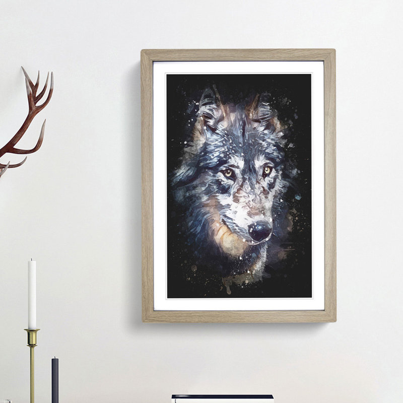 The Eyes of a Wolf - Framed Print, 45cm H x 33cm W x 2cm D, Oak Framed