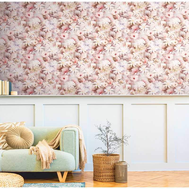 Blooming Wild Blooming Wild Romantic Daisy Motif 10m x 53cm Wallpaper Roll, Pink/Lilac/White
