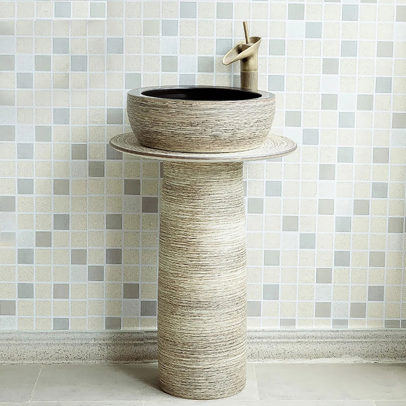 Homary 19.29'' Gray Fireclay Circular Bathroom Sink
