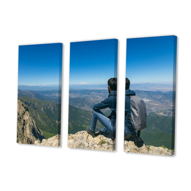 Young Man Hiking Mountain - Hiking Wall Decor Set, 32" H x 48" W
