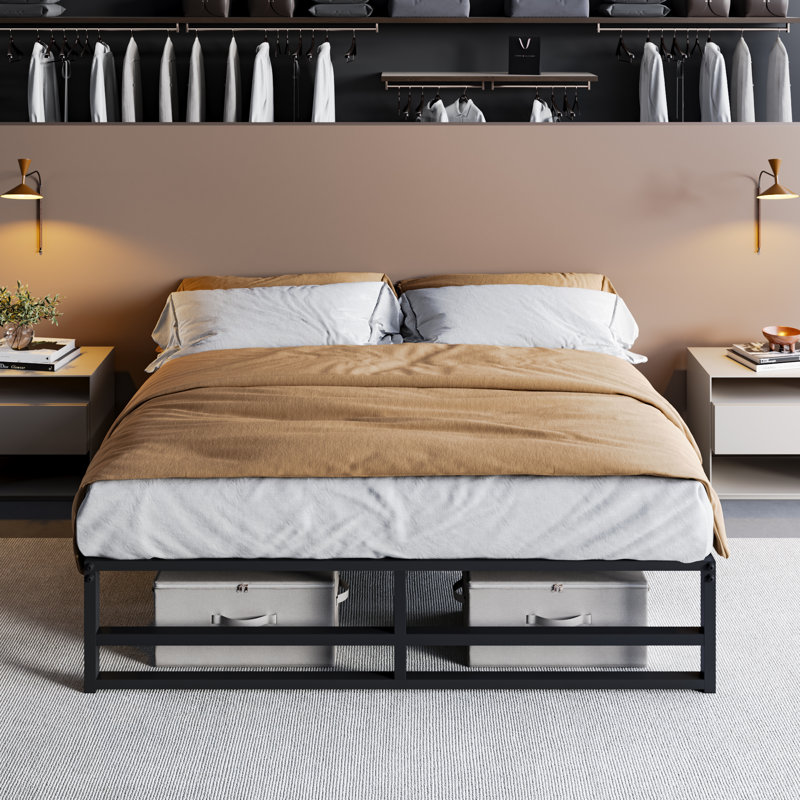 Francine 14'' No Headboard Metal Bed Frame with Cross Bed End, Queen