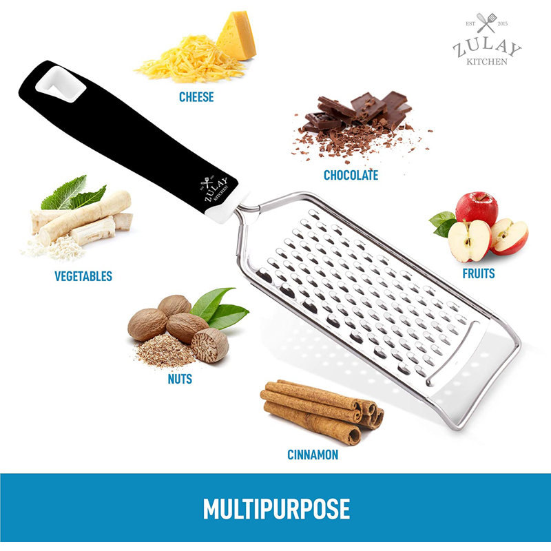 Zulay Kitchen Professional Stainless Steel Flat Handheld Cheese Grater