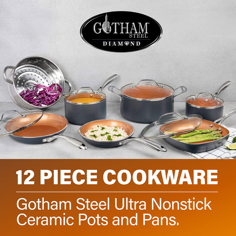 Gray and Copper 12-Piece Nonstick Aluminum Cookware Set