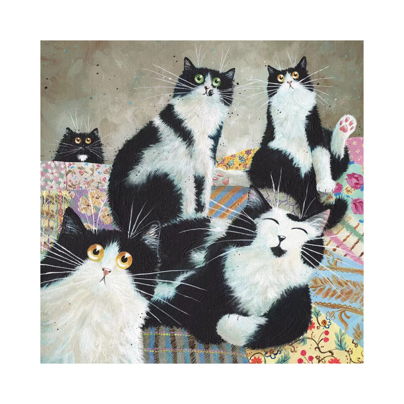 « Patchwork Cats » par Kim Haskins-reproduction d’art, Pas de tapis, H 18 po x l 18 po x 1,5 po, Toile tendue