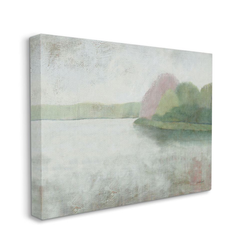 «Tranquil Lake and Island Landscape Soft Color Peinture» par Andre Eichman - impression d'art graphique, Toile tendue