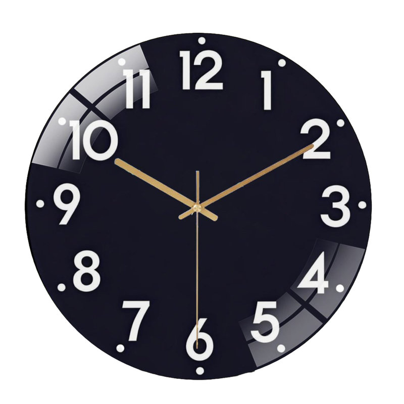 Horloge murale 12 po ronde en verre trempé avec mouvement à quartz silencieux, Noir anthracite, Petit (12 po)